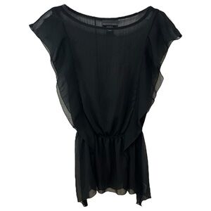 Apostrophe Sheer Black‎ Gathered Hem Blouse Womens XS Feminine Romantic Goth